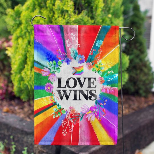 Love Wins Pride Garden Flag, Rainbow Garden Flag, LGBTQ Garden Flag, Love is Love Flag