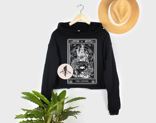 The Coffee Tarot Card Crop Hoodie, Coffee Tarot Card hoodie, witchy coffee crop hoodie, coffee crop hoodie