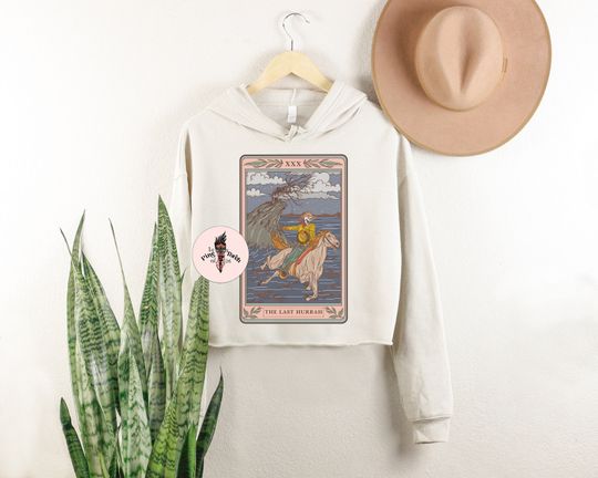 The Last Hurrah Tarot Card Crop Hoodie, funny skeleton cowboy tarot crop hoodie