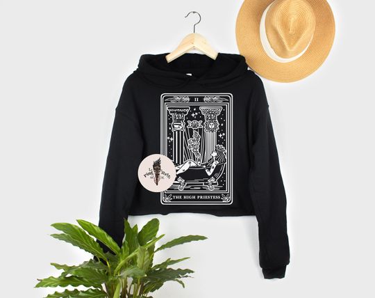 The High Priestess Tarot Card Crop Hoodie, high priestess Tarot Card hoodie, witchy high priestess crop hoodie