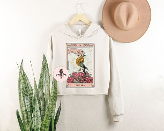 The tea tarot card skeleton Crop Hoodie, the tea tarot card crop hoodie, tarot tea hoodie