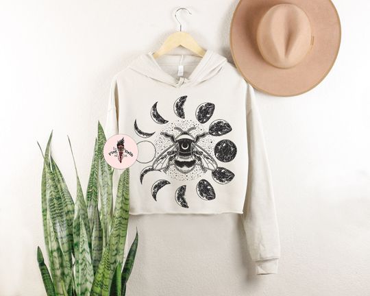 Moon phases bee witchy Crop Hoodie, moon phase bee crop hoodie, moon crop hoodie