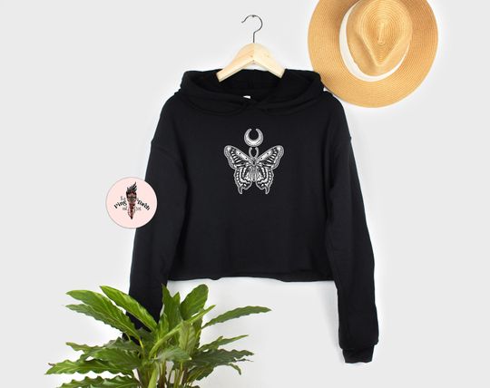 Mystical butterfly Crop Hoodie, Witchy butterfly crop hoodie, crop sweatshirt witchy butterfly hoodie