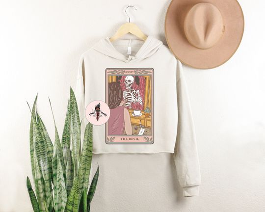 The Devil Tarot Card Crop Hoodie,  skeleton tarot crop hoodie