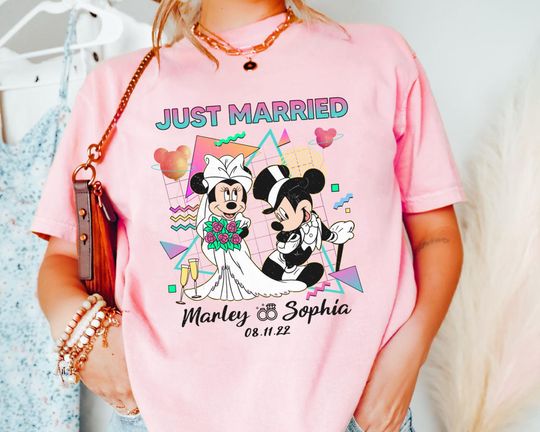 Custom Name Groom Mickey Bride Minnie Just Married  Shirt