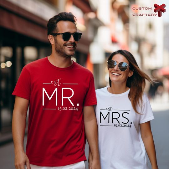 Mr and Mrs Custom Est Shirt, Disneyland Wedding Anniversary Date Mickey and Minnie Disney T-Shirt
