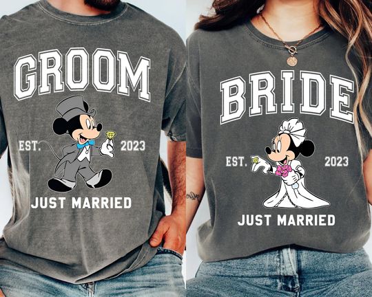 Custom Year Mickey Groom Minnie Bride Just Married T-shirt, Couple Matching Shirt, Wedding Anniversary