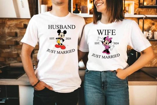 Mickey Minnie Wife Husband Custom Shirt, Mr and Mrs T Shirt,  Mickey Honeymoon Sweatshirt, Minnie After Wedding Outfit