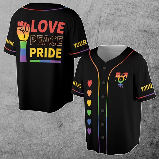 Customize Name Love Peace Pride Rainbow LGBT Pride Month Team Unisex Baseball Jersey