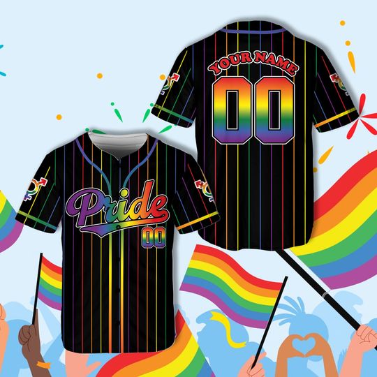 Custom LGBTQ Pride Month Baseball Jersey, Lesbian Gay Transgender Baseball Game Day Matching Outfit