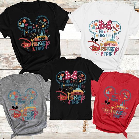 Custom First DisneyTrip 2024 Shirts, Personalized Disneyworld Family Vacation Shirt, Disneyland Family Trip Shirt Mickey Minnie Shirts