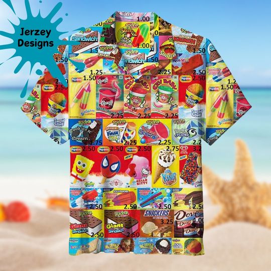 Colorful Ice Cream Hawaiian Shirt Print Tropical Summer Beach Gift For Men