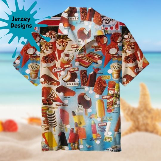 Brown Ice Cream Hawaiian Shirt Print Tropical Summer Beach Gift For Men