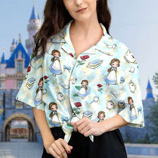 Disney Belle Princess Hawaiian Shirt, Disney Button Shirt