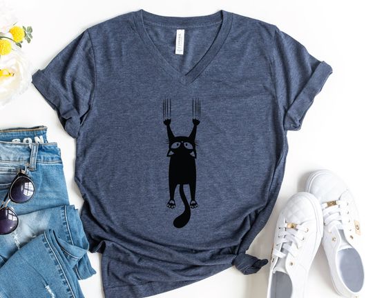 Cute Cat V-Neck Shirt, Cat Lover Shirt, Cat Owner Shirt, Cat T-Shirt, Gift For Cat Lover, Funny Cat Shirt, Animal Lover Shirt