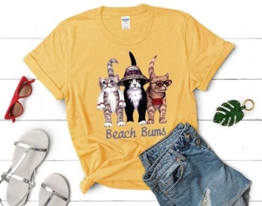 Kitty Cat Unisex T Shirt, Beach Bums Funny T Shirt, Gift For Cat  Lovers T Shirt