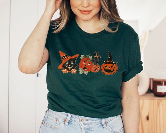 Halloween Shirt, Vintage Halloween doodles tshirt, Halloween Cat Shirt, Cat Lover tee, Black Cat Shirt, Spooky Season, Retro Halloween Shirt