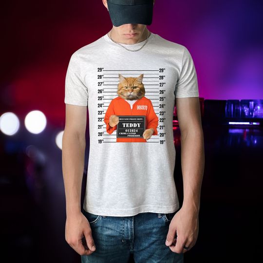 Custom Personalized Pet Mugshot Shirt, Funny Pet Shirt, Custom Cat Shirt, Cat Portrait Shirt, Custom Crime and Police Dept, I'll do any Pet