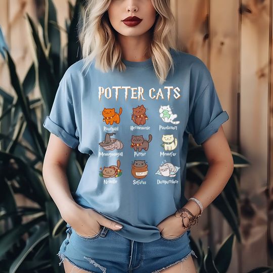 Funny Cats T-Shirt, Cute Cats Shirt, Animal Lover Shirt, Funny Kitten Shirt, Gift For Cat Owner,Cute Comfy Wizard Book Lover
