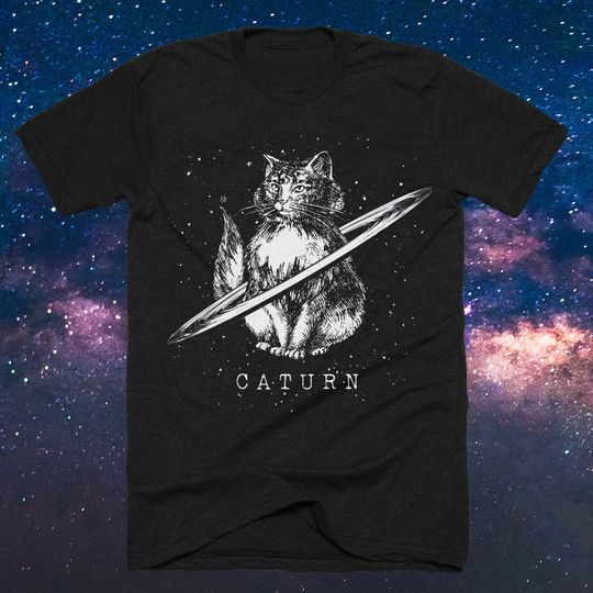 Caturn - Cat in Space Shirt - Mens/Unisex or Women's Flowy Tee