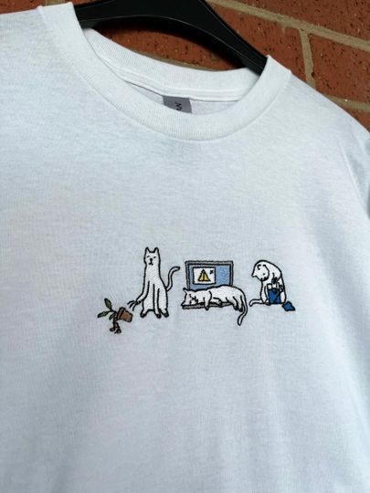 Silly Cats Embroidered T-Shirt
