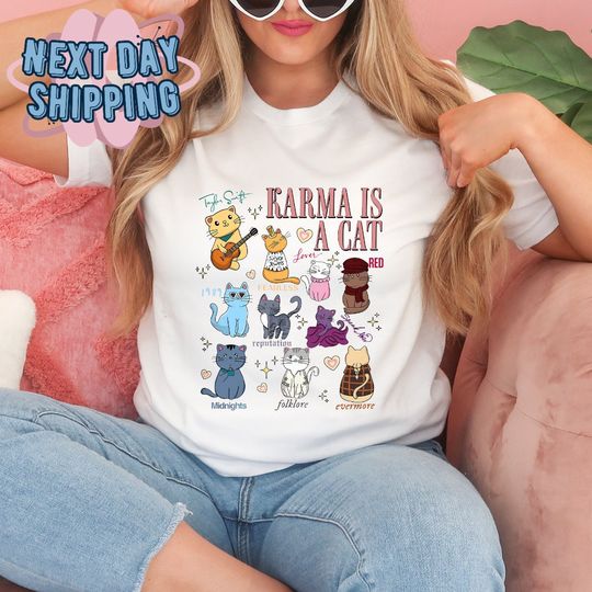 Karma Is A Cat Shirt, Cat Lover T Shirt , Cat Mom Tee, Midnights Cat Shirt, Mothers Day Gift, Animal Lover Shirt, Cat Owner Gift