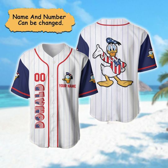 Personalized Cartoon Duck Baseball Jersey Shirt, Independence Day