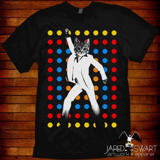 Kitty Cat lover T-shirt disco Saturday Night Fever. Sizes S M L XL 2XL 3XL 4XL 5XL also in ladies fit S-2XL