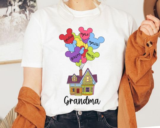 Custom Grandma  Up Balloon House With Kid Names Disney T-shirt