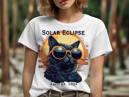 Solar Eclipse 2024 Cat Sunglasses T-Shirt, Ladies Unisex Crewneck Shirt, Cat Lovers, Astronomy, Science, Solar Eclipse 2024