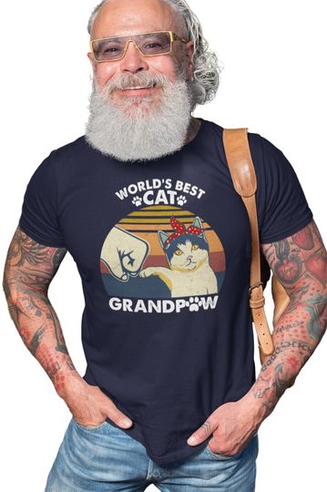 Cat Shirt, World's Best Grandpa, Funny Cat T-Shirt, Cat Dad Shirt, Grandpa Kitten T Shirt, Gift For Grandpa, Vintage Retro Cat T-Shirt