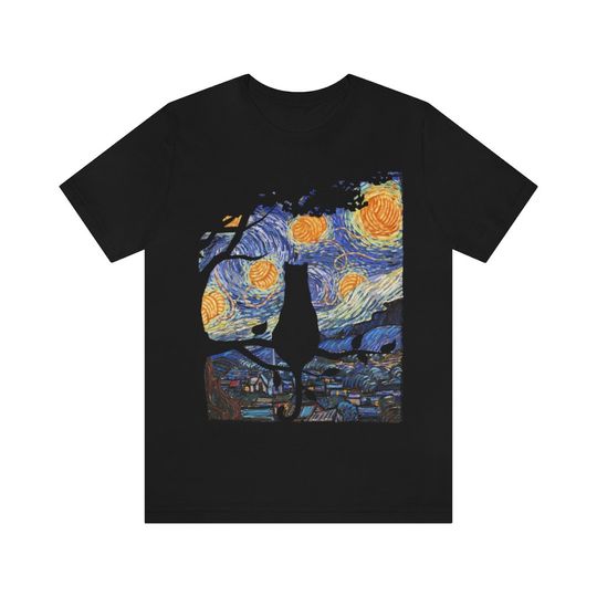 Starry Night Cat Tshirt, Cat Lover T-shirt, Van Gogh Cat Tee, Cat Starry Night Gift