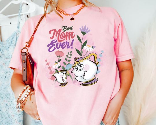 Retro Mrs Potts and Chip Floral Best Mom Ever Disney T-shirt