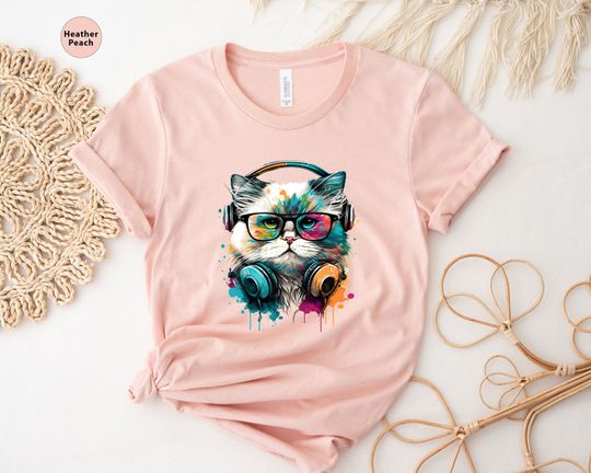 Cute Cat Shirt, Colorful Cat With Glasses Shirt, Colorful Cat Shirt, Cat Lover Gift, Cat with Sunglasses Tee, Happy Cat Shirt, Cat Lover Tee