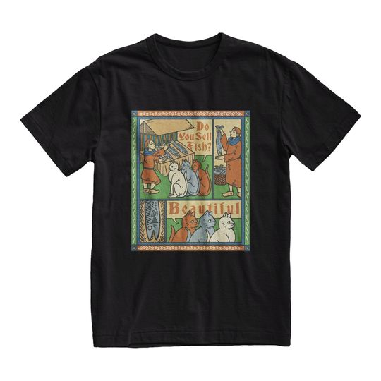 Medieval Cats T-Shirt, Fish Market Shirt, Funny Cat Tee, Beautiful Shirt, Alternative Clothing, Aesthetic Shirt, Grunge Clothing, Unisex Tee
