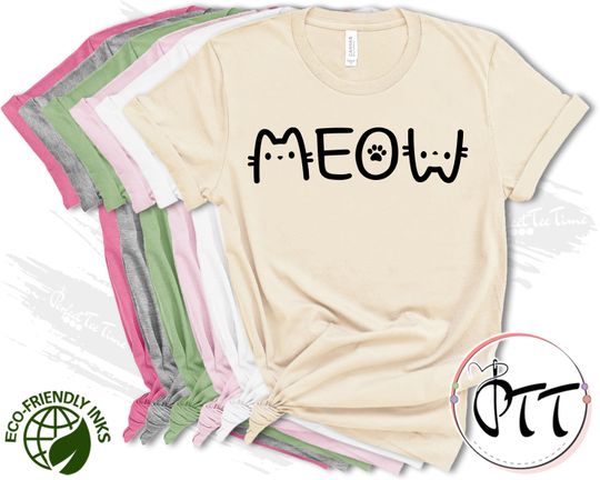 Meow Cute Cat Shirt, Kitten Kitty T-Shirt, Animal Lover Kids Tees, I Love Cats, Funny Present Gift, Whiskers Face, Cat Mom Cute T Shirt