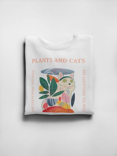 Abstract Colourful Cat Drawing T shirt / Pastel Colour Cat T shirt / Pastel Drawing / Plants And Cats / %100 Premium Cotton - Unisex