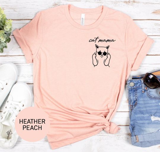 Cat Mom Shirt for Women, Cat Mama T Shirt for Mom Gift from Kids, Funny Pet Lover Tshirt for Her, Cat T-Shirt Gift for Women, Cat Lover Tee