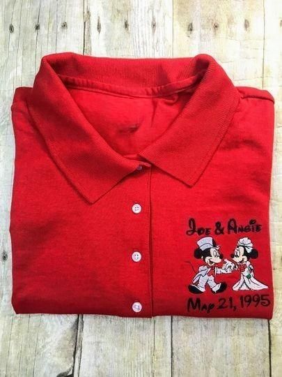 Mickey & Minnie Bride Groom Sketch Art Personalized Embroidered Polo Shirt