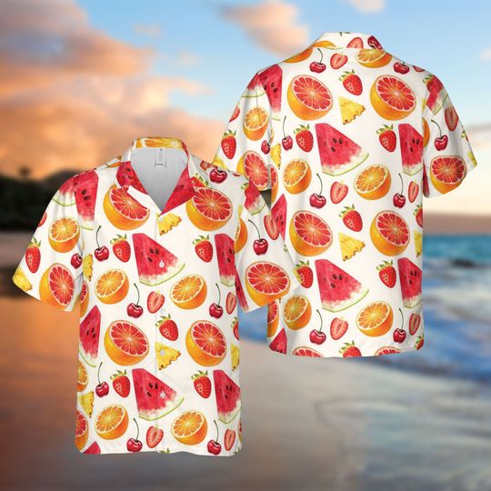 Hawaiian Button Up Shirt, Summer Vacation Hawaiian Shirt