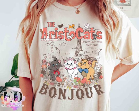 Retro The Aristocats Bonjour Floral T-shirt, Vintage Disney Everybody Wants To Be A Cat Tee