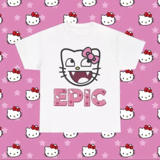 Hello Kitty Epic Face Grunge Y2k Emo Scene Goth Amity Affliction Unisex T-Shirt