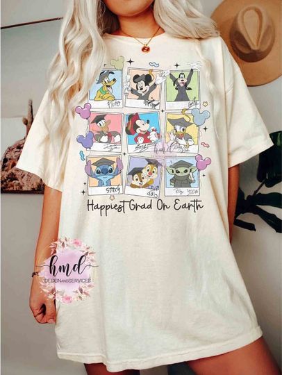 Happiest Place Grad On Earth T-shirt, Disney Mickey and Friends Graduate Matching Tee