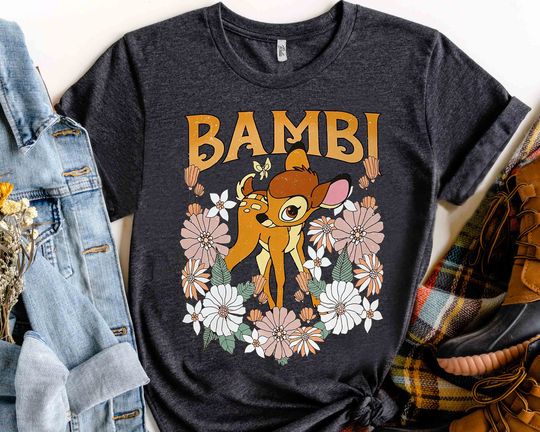 Cute Disney Bambi Portrait Floral Retro Shirt, Family Birthday Gift