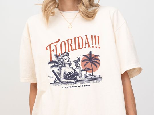 Florida One Hell of a Drug | Pin Up Girl with Drink Graphic T-Shirt Concert Tee | TTPD Taylor Fan Gift | Tortured Poets Department