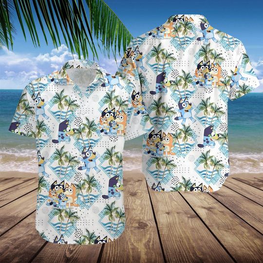 Blue Summer Family Hawaiian Shirt, Blue Dog Hawaiian Shirt, Blue Dog Shirt