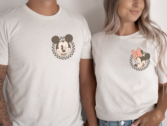 Retro Disney Pocket Size Print Shirts, Mickey Checkered Shirt, Family Shirts