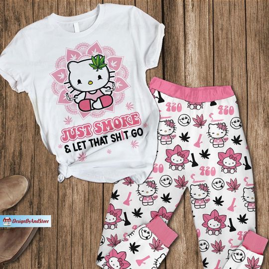 Hello Kitty Pajamas Set, Cat Holiday Pajamas, Hello Kitty Bridesmaid Pajamas