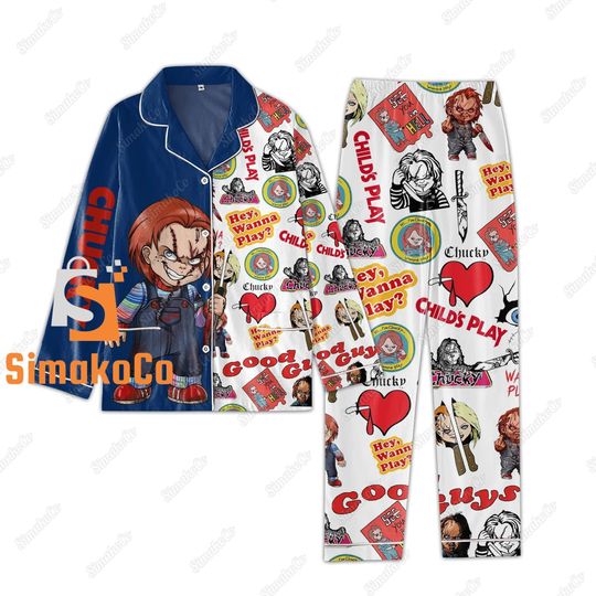 Chucky Pajamas Set, Chucky Shirt, Chucky Pajamas, Chucky Gift, Horror Pajamas