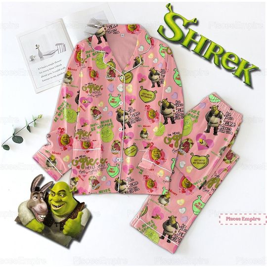 Shrek Face Pajamas, Shrek Bridesmaid Pajamas, Shrek and Fiona Pajamas Set